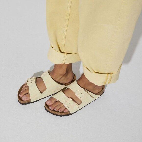 Birkenstock Shoes - Birkenstock Arizona Soft Footbed Almond Suede Sandals Size 38 Narrow